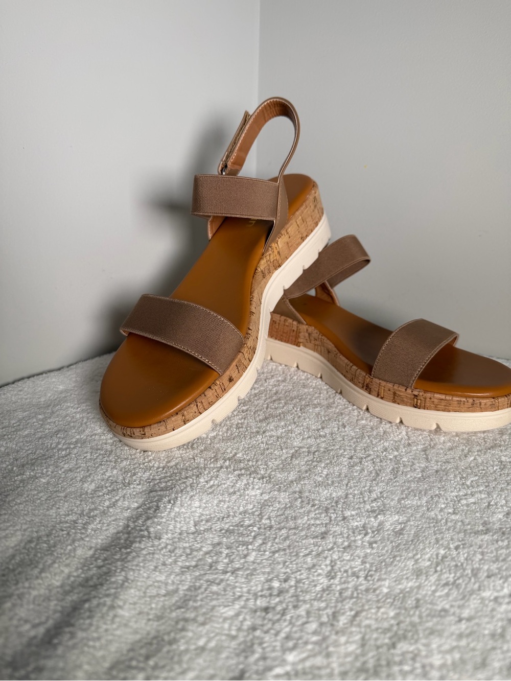 Classic Tan Cork Platform Sandals with Adjustable Straps